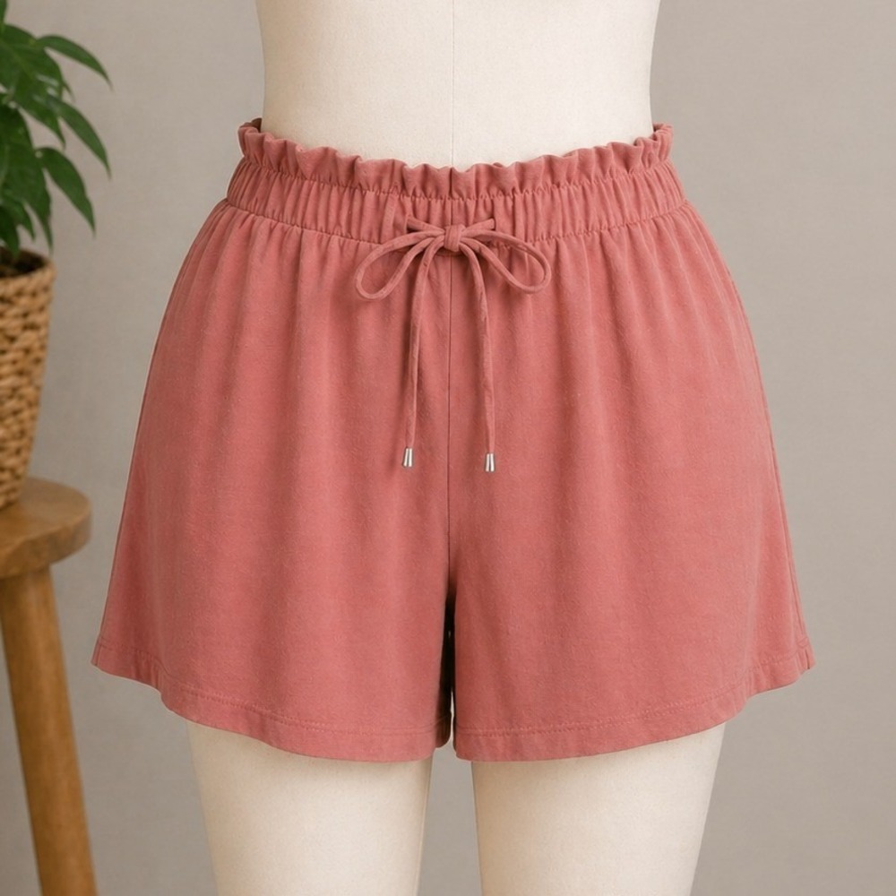 High Rise Dusty Rose Drawstring‎ Shorts Casual Summer Lounge Paper bag 2XL